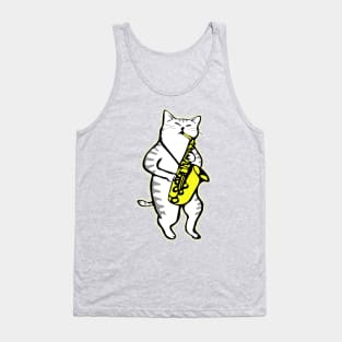 Cat Playing Saxophone Tank Top